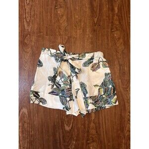 Ala Von Auersperg Silk Shorts Botanical Plant Tie Front XL Mother of Pearl XL